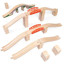 Load image into Gallery viewer, Bridge Bonanza! Deluxe Train Track Set (22 pcs.) - Includes 2 Rail Bridges, 2 Brick Bridges, 6 Ascending Tracks, 12 Risers Wooden Track Pieces - Compatible with Major Brands - Classic Hobby Toy