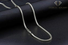 Load image into Gallery viewer, 925 Italian Sterling Silver 2.5mm Solid Franco Chain, FREE Microfiber Cloth, Rhodium Plated Square Box Link Necklace, Giorgio Bergamo (24)