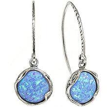 Load image into Gallery viewer, 925 Sterling Silver Blue Opal Dangle Earrings For Women; Vintage Style Blue Opal October Birthstone Jewelry for Women; Dangling Light Blue Stone Earrings
