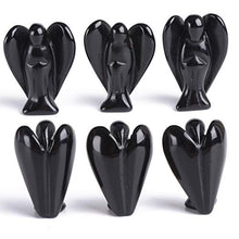 Load image into Gallery viewer, AMOYSTONE Angel Obsidian Gemstone Rock Crystals Pocket Guardian Angel Healing Statues 6PCS 1.5" Black