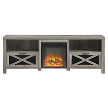 Load image into Gallery viewer, Walker Edison Furniture Company Modern Farmhouse X Wood Fireplace Universal Stand for TV's up to 80" Flat Screen Living Room Storage Shelves Entertainment Center, 70 Inch, Grey Wash