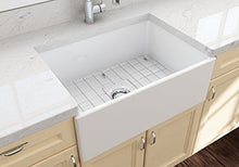 Load image into Gallery viewer, BOCCHI 1356-001-0120 Contempo Apron Front Fireclay 27 in. Single Bowl Kitchen Sink with Protective Bottom Grid and Strainer in White