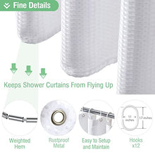 Load image into Gallery viewer, Dynamene White Fabric Shower Curtain, Waffle Weave Heavy Duty Hotel Luxury Cloth Shower Curtains for Bathroom, 72 Inch 256GSM Weighted Bath Curtain Set with 12 Plastic Hooks,72x72