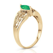 Load image into Gallery viewer, Galaxy Gold GG 14k Yellow Gold Filigree Ring with Natural Marquis-shaped Emerald - Size 8