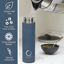 Load image into Gallery viewer, Pure Zen Tea Thermos with Infuser - Stainless Steel Insulated Tea Infuser Tumbler for Loose Leaf Tea, Iced Coffee and Fruit-Infused Water - Leakproof Tea Tumbler With Infuser - 15oz - Blue