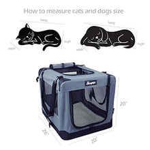 Load image into Gallery viewer, JESPET Soft Dog Crates Kennel for Pets, 3 Door Soft Sided Folding Travel Pet Carrier with Straps and Fleece Mat for Dogs, Cats, Rabbits, Grey Blue & Beige (26" L x 20" W x 20" H, Grey)