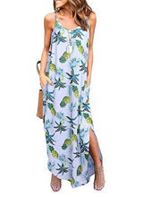 Load image into Gallery viewer, Sleeveless Strappy Cami Maxi Boho Long Dress V Neck with Pockets Casual Summer Sun Beach Skirt Cover Up Backless Loose Floral Color Swimsuits for Women Pineapple Print M