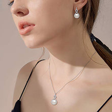 Load image into Gallery viewer, EleQueen 925 Sterling Silver CZ AAA Button Cream Freshwater Cultured Pearl Bridal Jewelry Necklace Earrings Set Ivory