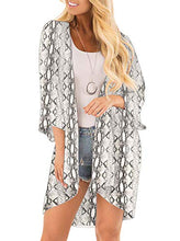 Load image into Gallery viewer, Women Floral Print Kimono Cover Up Sheer Chiffon Blouse Loose Long Cardigan Snake Print Medium