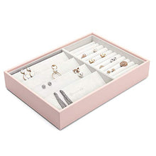 Load image into Gallery viewer, Vlando Stackable Jewelry Tray - Faux Leather Multi-Purpose Jewelry Accessories Display Storage and Earring Necklace Bracelet Rings Organizer (4-Layer w/Lid, Pink)
