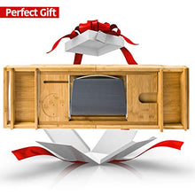 Load image into Gallery viewer, Luxury Bamboo Bathtub Tray Caddy - Expandable and Nonslip Bath Caddy with Book/Tablet and Wine Glass Holder - Great Gift Idea for Loved Ones