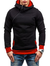 Load image into Gallery viewer, Baniupa Men Color Block Pullover Diagonal Zipper Design Tops Fashion Shirts Hoodies Casual Long-Sleeved Sweatshirt(Black red,XL)