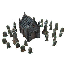 Load image into Gallery viewer, Mausoleum Graveyard Scene, Terrain Scenery for Tabletop 28mm Miniatures Wargame, 3D Printed and Paintable, EnderToys