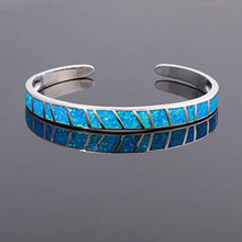 Load image into Gallery viewer, Womens Cuff Bracelet-Blue Opal Bangle Bracelets White Gold Plated Hypoallergenic Birthstone Bracelets Ladies Gemstone Bangle Bracelet
