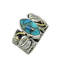 Load image into Gallery viewer, YoTreasure Blue Copper Turquoise Solid Sterling Silver Brass Leaf Design Ring