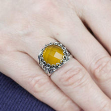 Load image into Gallery viewer, 925 Sterling Silver Yellow Chalcedony Round Filigree Paisley Ring (Size 6-10) (7)