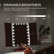Load image into Gallery viewer, EASEHOLD Makeup Vanity Mirror with 2X 3X Magnifying Dimmable 21 LED Lighted Desk Mirror Adjustable 180 Degree Rotation Touch Screen Dual Power Supply Countertop Portable Tri-Fold Mirror