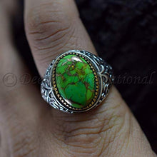 Load image into Gallery viewer, Natural Green Copper Turquoise Rings 925 Sterling Silver Jewelry Oxidize Arabic Rings Natural Green Copper Turquoise Man’s Rings Handmade Rings Wedding Jewelry