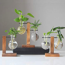 Load image into Gallery viewer, Glass Planter Bulb Vase, Desktop Plant Terrarium Kit with Retro Solid Wooden Stand for Hydroponics Plants Home Garden Office Wedding Decor (Style B)