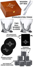 Load image into Gallery viewer, Cool Stones Whiskey Stones Gift Set | 2 Twist Tumbler Glasses | 8 Granite Scotch Rocks with Tongs | Bourbon Glasses with Wooden Gift Box