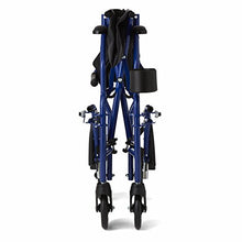 Load image into Gallery viewer, Medline Ultralight Transport Wheelchair with 19” Wide Seat, Folding Transport Chair with Permanent Desk-Length Arms, Blue Frame