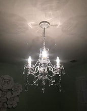 Load image into Gallery viewer, The Original Gypsy Color 4 Light Crystal White Hardwire Flush Mount Chandelier H17.5”xW15”, White Metal Frame with Clear Glass Stem and Clear Acrylic Crystals & Beads That Sparkle Just Like Glass