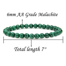 Load image into Gallery viewer, Natural AA Grade Malachite Gemstone 6mm Round Beads Stretch Bracelet 7" Unisex