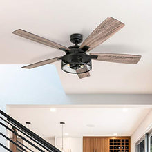 Load image into Gallery viewer, Honeywell Ceiling Fans 50614-01 Carnegie LED Ceiling Fan 52", Indoor, Rustic Barnwood Blades, Industrial Cage Light, Matte Black