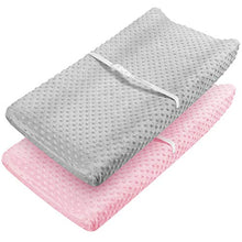 Load image into Gallery viewer, Babebay Changing Pad Cover - Ultra Soft Minky Dots Plush Changing Table Covers Breathable Changing Table Sheets Wipeable Changing Pad Covers Suit for Baby Boy and Baby Girl (Pink & Lt Gray)