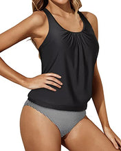 Load image into Gallery viewer, Yonique Women Two Piece Swimsuit Tummy Control Tankini Bathing Suits Racerback Tank Tops with Bottoms Blouson Swimwear Black S