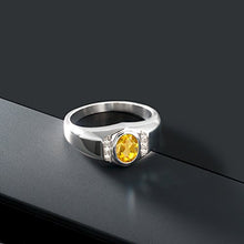Load image into Gallery viewer, Gem Stone King Men's 925 Sterling Silver Oval Yellow Citrine and White Created Sapphire Ring (1.16 Cttw) (Size 10)