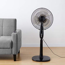 Load image into Gallery viewer, Amazon Basics Oscillating Dual Blade Standing Pedestal Fan with Remote - 16-Inch, Black