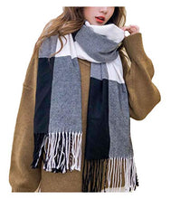 Load image into Gallery viewer, Wander Agio Women's Fashion Scarves Long Shawl Winter Thick Warm Knit Large Scarf Plaid Rough Black Camel 25