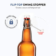 Load image into Gallery viewer, Amber Glass Swing Top Beer Bottles - 16 Ounce (12 Pack) Grolsch Bottles, with Flip-top Airtight Lid, for Carbonated Drinks, Kombucha, 2nd Fermentation, Water Kefir, UV Protection Brewing Bottle.