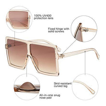 Load image into Gallery viewer, GRFISIA Square Oversized Sunglasses for Women Men Flat Top Fashion Shades (clear orange/tea lens, 2.56)