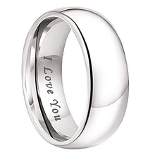 Load image into Gallery viewer, iTungsten 8mm White Tungsten Carbide Wedding Bands for Men Women Engagement Rings I Love You Engraved Polished Shiny Comfort Fit