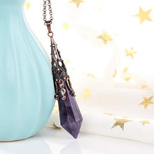Load image into Gallery viewer, JOVIVI Natural Amethyst Crystal Necklace 12 Facted Therapy Healing Dowsing Divination Pendulum Pendant Reiki Charged Chakra Balancing
