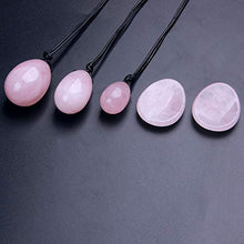 Load image into Gallery viewer, Banshren 5 Piece Rose Quartz Healing Crystals Set, 3 Rose Crystal Quartz Drilled Eggs in Graduated Sizes for Kegel Exercise or Vaginal Training (Small, Medium, Large) & 2 Worry Stones for Meditation