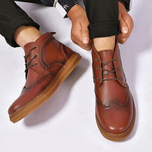 Load image into Gallery viewer, Men's Mid Top Casual Wingtip Brogue Oxford Dress Sneaker Boots for Men Arkbird Comfortable Daily Work Ankle Shoe Brown 10