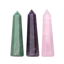 Load image into Gallery viewer, CrystalTears 3pcs 2.4" Healing Crystal Points Wands Natural Amethyst Rose Quartz Green Aventurine Crystal Wand Polished Tumbled Chakra Stone for Home Decor Reiki Healing