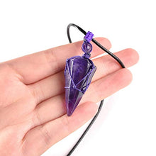 Load image into Gallery viewer, PESOENTH Amethyst Necklace Purple Quartz Crystal Dowsing Pendulum Divination Healing Necklace Cord Adjustable,Natural Gemstone Hexagonal Pointed Cone Reiki Chakra Pendant