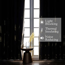 Load image into Gallery viewer, Estelar Textiler Grey and Gold Blackout Curtains Window Curtain Panels with Palm Tree and Wheat Pattern Light Blocking Curtains for Living Room Sliding Glass Door, Grey, 52Wx108L, 2 Panels