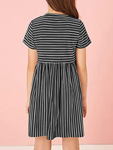 Load image into Gallery viewer, Vermisse Kids Girls Short Sleeve Dress Crewneck Stripe Buttons Casual Ruffle Summer Dresses