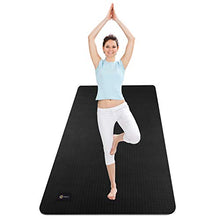 Load image into Gallery viewer, CAMBIVO Extra Wide Yoga Mat with Carrying Strap (73"x 32"x 1/4"), Non-Slip Exercise Fitness Mat for Yoga, Pilates, Workout (Black)