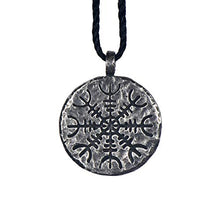 Load image into Gallery viewer, Double Sided Viking Vegvisir Aegishjalmur Stave Pendant Necklace on Vegan Hemp Cord - Adjustable Length