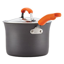 Load image into Gallery viewer, Rachael Ray Brights Hard Anodized Nonstick Sauce Pan/Saucepan with Lid, 3 Quart, Gray with orange handles