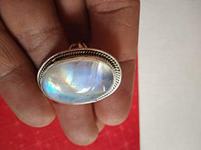 Load image into Gallery viewer, Moonstone Ring, 925 Sterling Silver ring, June Birthstone, Large Stone Ring, Mediation Ring, Engagement Ring, Moonstone jewelry, Rainbow Moonstone Ring, Statement Ring, Engagement & Anniversary Gifts