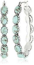 Load image into Gallery viewer, Lucky Brand Silver-Tone and Faux Turquoise Hoop Earrings