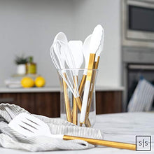 Load image into Gallery viewer, White Silicone and Gold Cooking Utensils for Modern Cooking and Serving, Stainless Steel Gold Serving Utensils - Spatulas for Non Stick Cookware