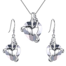 Load image into Gallery viewer, EleQueen 925 Sterling Silver CZ Courageous Heart Inspired Pendant Necklace Hook Earrings Set Vitrail Light Made with Crystals